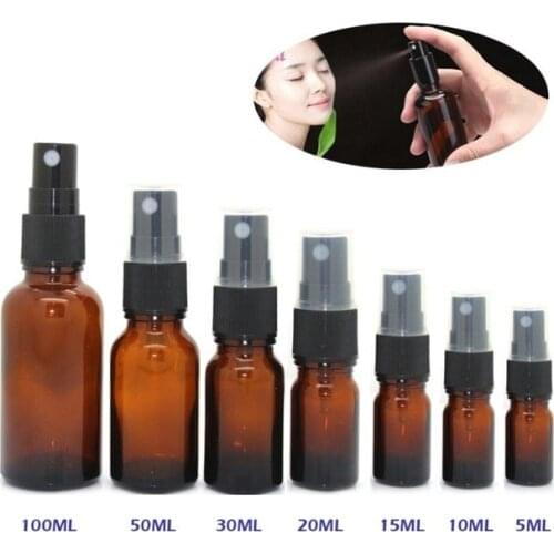 20pcs 5ml 10ml 15ml 20ml 30ml 50ml 100ml Amber Plastic Spray Bottles Black sprayer PET Perfume Cosmetic Containers Brown Color