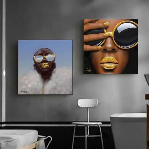 African Painting on Canvas Goldilocks Golden Sexy Lips Posters and Prints Africa Art Wall Pictures for Living Room Decor Cuadros
