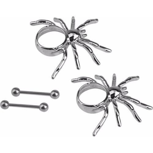 Nipple Ring Bars Large Spider Steel Barbell Pair 14G Spider