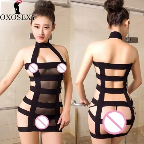 Black mesh women sexy lingerie open crotch transparent erotic lingerie baby doll cosplay bandage sexy costumes bandage 439