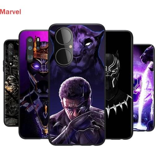 Black Silicone Cover Marvel Black Panther For Huawei P50 P40 P30 P20 Pro P10 P9 P8 Lite E Plus 2019 Phone Case