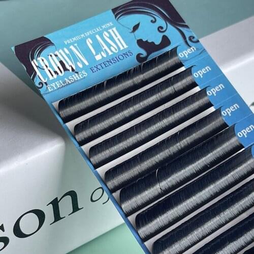 CrownLASH Flat Lash 0.15 0.20 Glossy Eyelash Extension Ellipse Black Soft