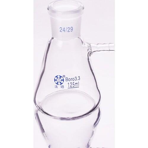 Filtering flask with side tubulature,Capacity 125ml,Ground mouth 24/29,Triangle flask with tubules,Filter Erlenmeyer bottle
