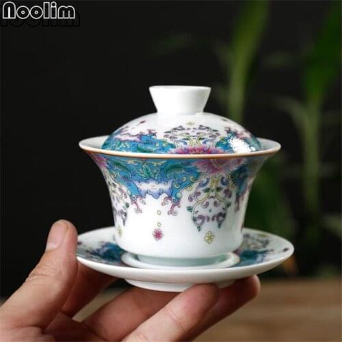 Jingdezhen Enamel Color Gaiwan Ceramic Kung Fu Water Mug Creative Office Teacup Porcelain Chinese Tea Sets Drinkware