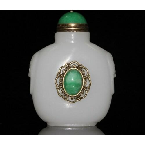 Chinese 3.2 inches Snuff Bottle Inlaid with green jade glass Snuff Bottle
