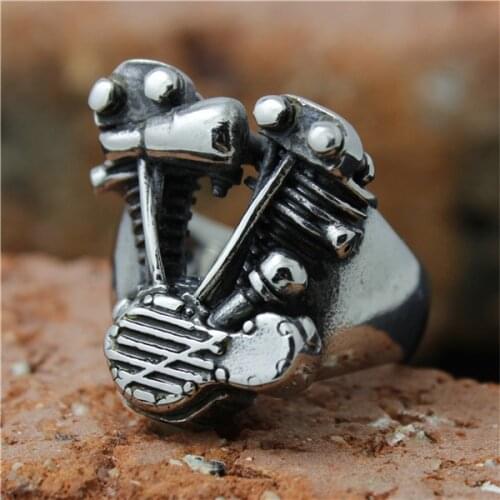 Band Party 316L Stainless Steel Simple Engine Biker Ring Cool Engine Mens Ring