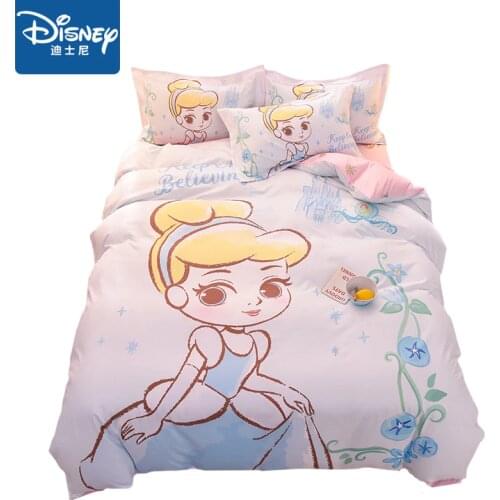 Disney Princess queen size cotton Comforter bedding set for kids duvet cover set 4pcs single cartoon home textile 3D Printing