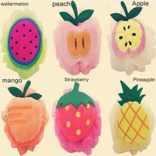 Colorful Fruit Shape Bath Ball Sponge Cute Body Dead Skin Remover Exfoliating Massager Cleaning Shower Brush Kids Adult