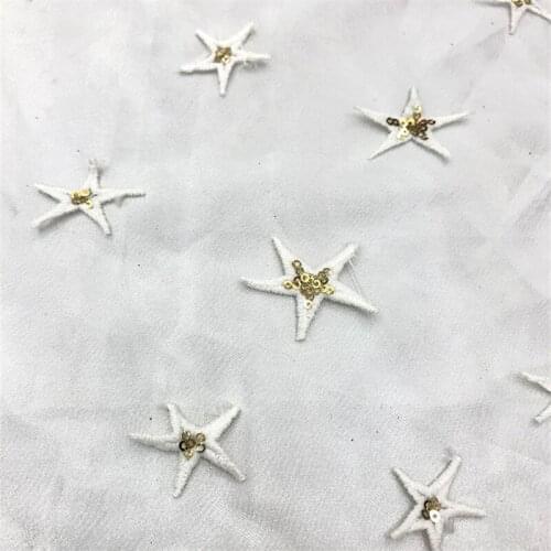 Lace152 Embroidered Stars Mesh Yarn Sequined Fabric Fashion Womens Dresses Stage Wear Decorative Fabrics Wedding Dress Curtains