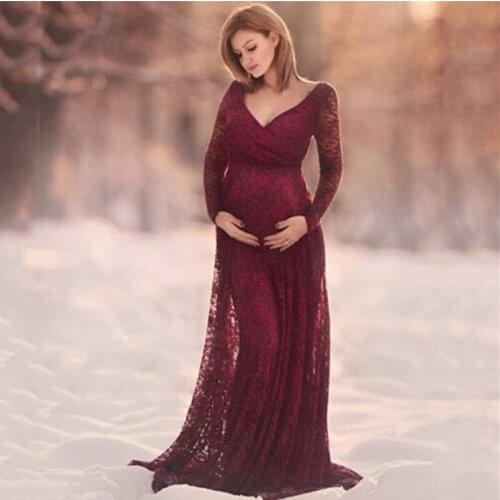 Lace Maternity Dresses For Photo Shoot Dress Photography Props Prop V-neck Wedding Party Gown Pregnant Women Pregnancy Clothes