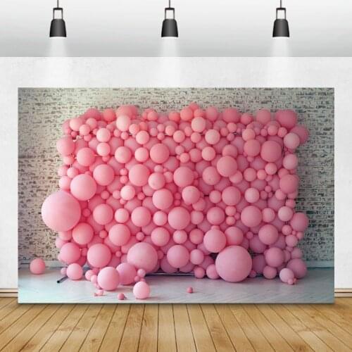 Laeacco Birthday Backgrounds Photography Brick Wall Pink Balloons Baby Shower Backdrops Newborn Children Photophone Photo Studio