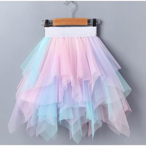 Summer 2021 Kids Clothes Girls Tutu Skirt Fashion Mid-length Irregular Pleated Gauze Skirt Children Black Pink Saia 24M-11Y