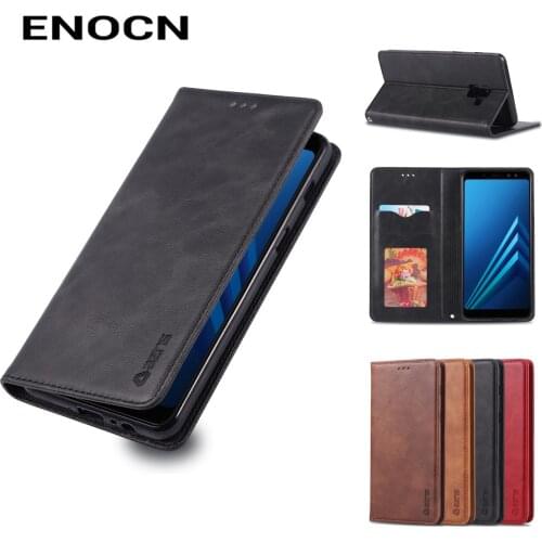 Magnetic FlipCase For Samsung Galaxy A8 2018 Case Samsung A8 PlusCover Leather Wallet Card Slots Luxury Retro Folding Phone Case
