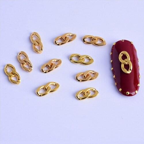 50Pcs/Lot Fashion Punk Style Gold Black Color Metal Chain Desin DIY Nail Arts Decoration 3D Charm Nail Accessories Manicure