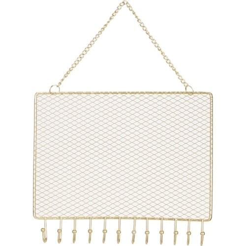 Metal Grid Rectangle Wall Shelf Earring Organizer Jewelry Holder Ear Stud Bracelet Necklace Ring Display Rack