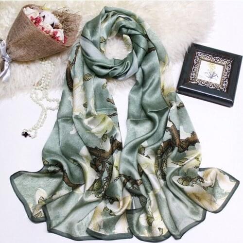 Michelia Alba Design Scarf Girl Neck Wear Wraps Pure Silk Long Shawl Womens Scarves Beach Skin Protection Pashmina KZSCJ44
