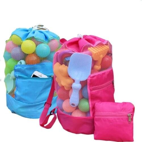 Fashion Foldable Sand Away Beach Pouch Tote Mesh Bag Travel Children Toy Organizer Sundries Net Drawstring Storage Backpack