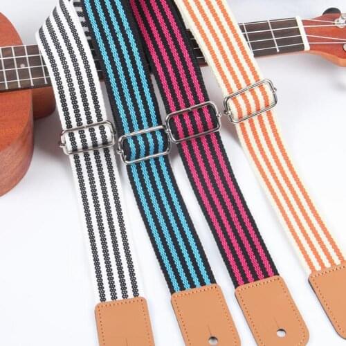 Fashion Double Color Stripe Cotton Webbing Adjustable Ukulele Shoulder Strap