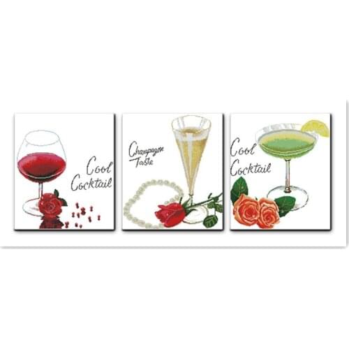 Clear print cloth cross stitch set accompany a lifetime triptych rose wine banner restaurant decoration wine glass paintings