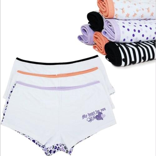 Young girl underwear panties 100% cotton mid waist slim hip print panties woman boyshort