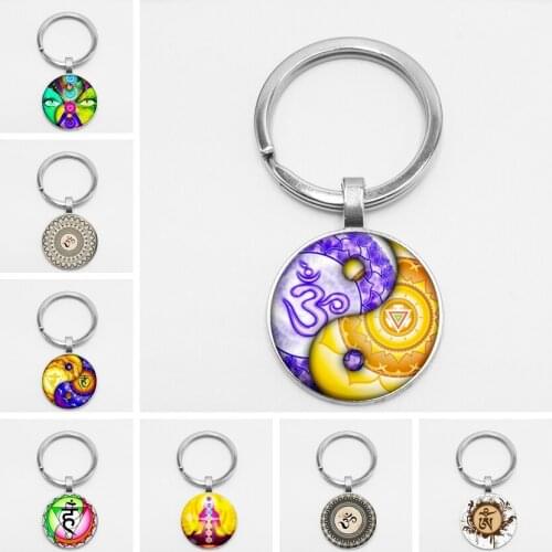 New Boho Fashion Buddhism Sacred Geometry Yoga Initial Handmade Glass Creative Chaveiro Key Chain Glamour Jewelry keychains