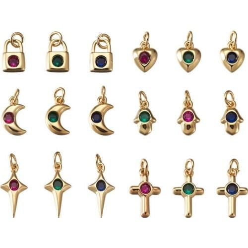 Pandahall 36pcs/box Brass Cubic Zirconia Charms Pendant with Jump Ring Golden for Jewelry Making DIY Bracelet Necklace Craft