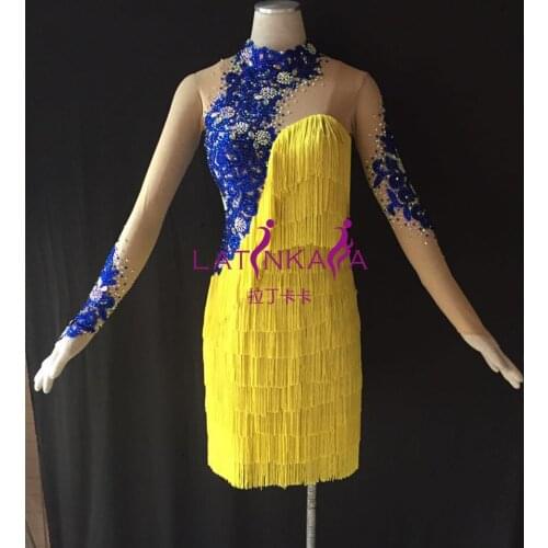 KAKA-L200601 Custom Made Women Dance Wear,Long Sleeves Fringe Latin Dress,Salsa Tango Samba Rumba Chacha Dress,Girls Latin dress
