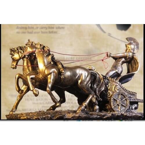 RETRO GREEK MYTHOLOGY ANCIENT ROMAN CHARIOT STATUE HOME CRAFTS ROOM DECOR SPARTAN WARRIOR IN A CARRIAGE OBJECTS OFFICE SCULPTURE