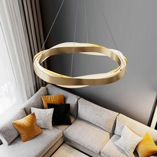 Luxury Ring Acrylic LED Chandelier Modern Round Hanging Lamp For Living Room Gold Suspension Light Indoor Lighting Fixture