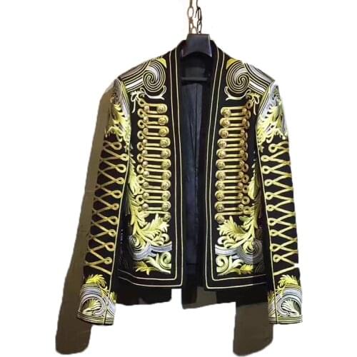 Luxury gold black embroidery suit jacket Dress Performance Man Mens Host Stage Nightclub Male Singer suit jacket