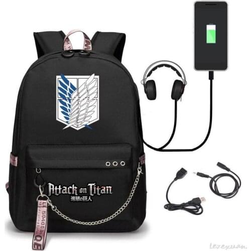 Attack on Titan Backpack Eren Cosplay Bag Shingeki No Kyojin USB Charging Schoolbag Unisex Daily Mochila