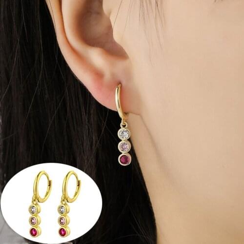 New Fashion Gradient Zircon Pendant Hoop Earrings For Women Red/Pink Crystal Small Huggies Cute Earring Piercing Hoops Jewelry