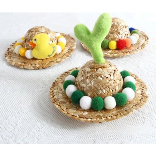 Cat Hat Dog Rabbit Summer Straw Hat Cartoon Yellow Duck Ball Cute Pet Decoration Photo Accessories