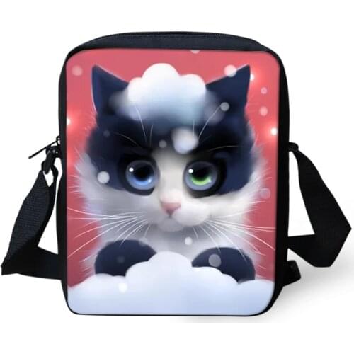 Womens Small Messenger Bags Fantasy Cats Pattern Girls Cross Body Bags Cartoon Animal Design Ladys Flaps Purse Bags