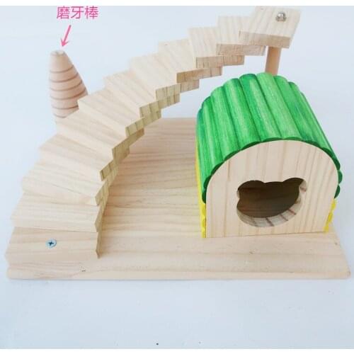 Hamster supplies golden silk bear wooden toys hamster recreation and fitness ground rotary ladder wooden house combination set