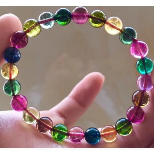 Tourmaline round multicolor 7-8mm bracelet 7.5inch FPPJ wholesale beads nature AAA high quality