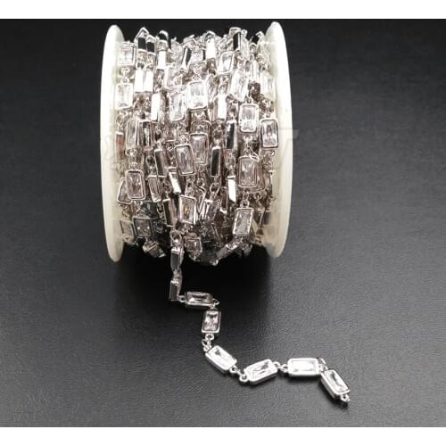 WT-BC086 Beautiful Brass Chain CZ Micro Pave Chain Sliver Plated Chain For Women Jewelry Making Findings 6mm