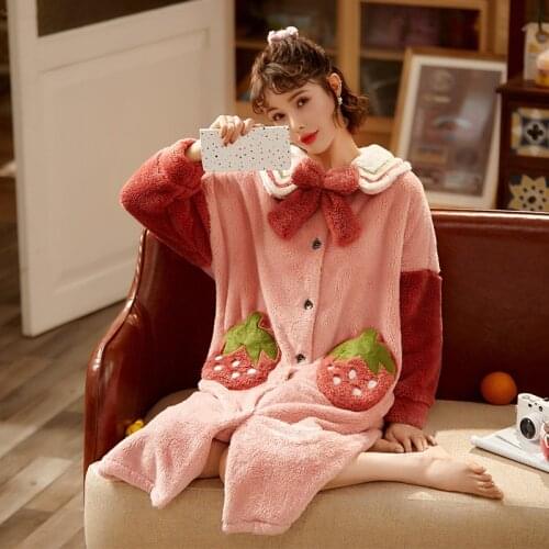 Women Sleepwear Coral Fleece Pyjamas Winter Pajamas Loose Version Intensification Medium Style Plus Size Flannel Nighty