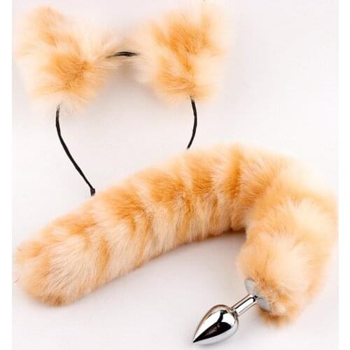 Fashion Cute Plush Cat Ears Headband with Metal Faux Fox Tail Anal Stuffed for Woman Sexy Play Costume Couple Sex Toys
