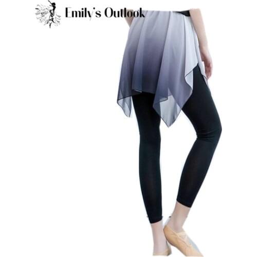 Womens Dance Leggings Skirts Elastic Middle Waisted False 2-Pieces Pants Chiffon Practice Wear White Black Contrast Plus Size