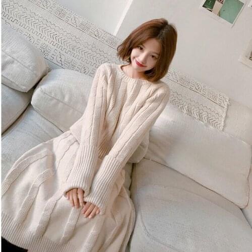 2 Piece Suit Women Fashion Sweater Long-sleeved Loose Sweater and Half-length Skirt Set Autumn New Sweater Womens Elegant Suit