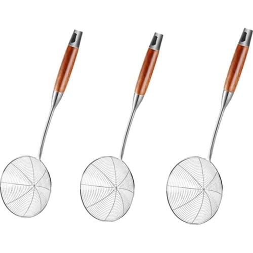 1 Pcs Stainless Steel Wooden Handle Spider Web Strainer Colander Ladle Skimmer Slotted Spoon Kitchen Cooking Tools