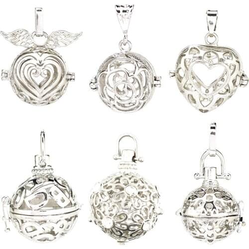 1pc Silver Letters Flower Heart Angel Wings Ball Lava Rock Aroma Pendant Essential Oil Diffuser Boho Locket Pendant