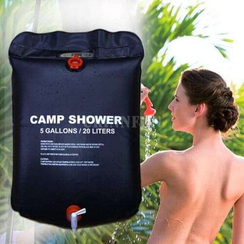 100Pcs/Lot 20L / 5 Gallons Solar Energy Heated Camp Shower Bag Outdoor Camping Utility Water Storage PVC Black Shower Water Bag