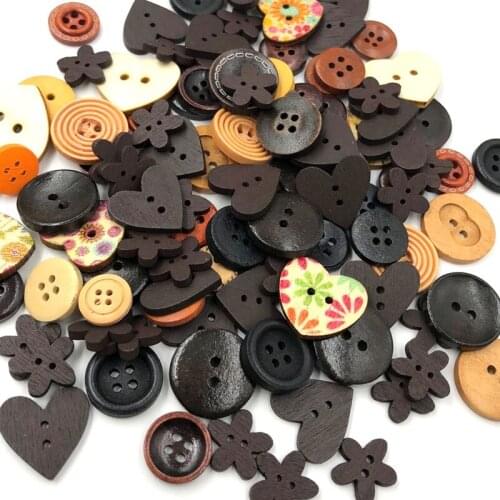 100pcs DIY 15mm Coffee Color Mix Shapes Wood Button Sewing Craft 2 Holes Wooden Buttons Clothes Scrapbooking Decor WB487