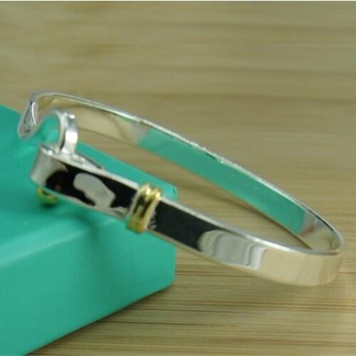 925 Sterling Silver Gold Bead Bangle Bracelet For Woman Wedding Engagement Fashion Charm Party Jewelry Birthday Present