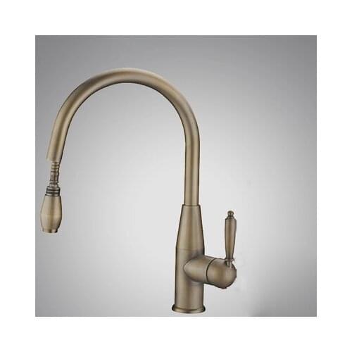 Antique Swivel Single Lever Pull Out Sprayer Brusahed Bronze Kitchen Sink Faucet Vintage Deck Mounted Solid Brass Mixer Tap