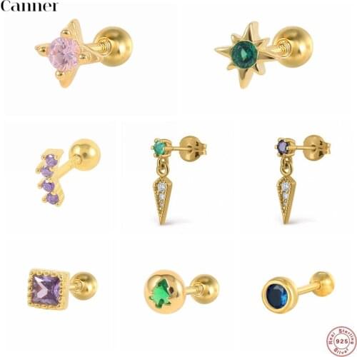 Canner 1pcs Pendientes Plata 925 Earrings For Women Stud Earing Colorful Zircon Earing Cartilage Piercing Aretes Fine Jewelry W5