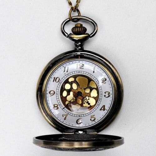 Unisex Hollow Round Dial Double Display Quartz Chain Fob Pocket Watch Necklace
