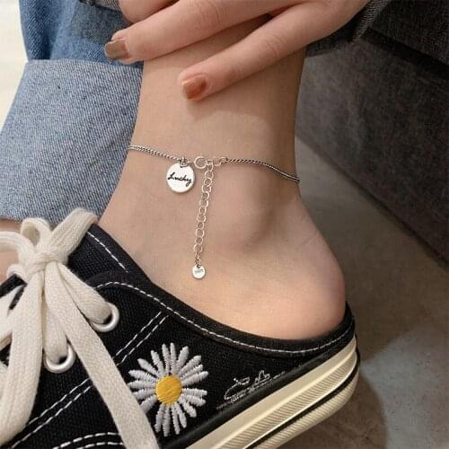 925 Sterling Silver Tassel Luck Round Pendant Link Chain Anklet Party Beach Jewelry For Women Girls Jewelry sl401